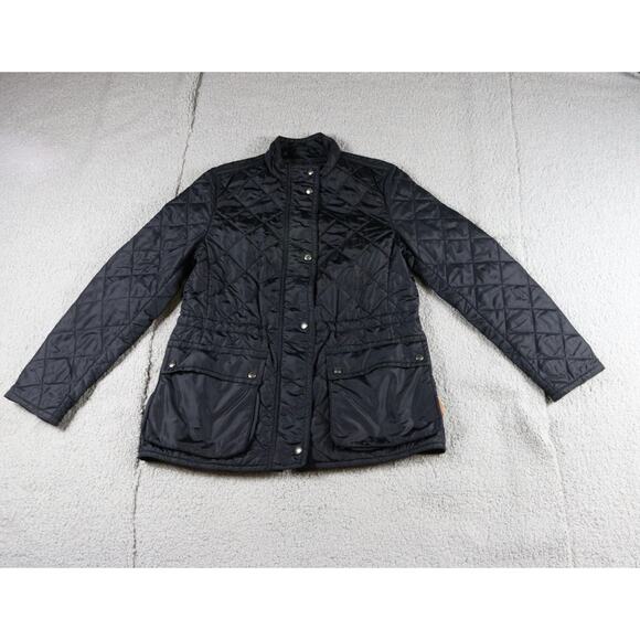 Coach Quilted Jacket Womens Small Black Diamond Puffer Zip Up Button - Picture 1 of 8